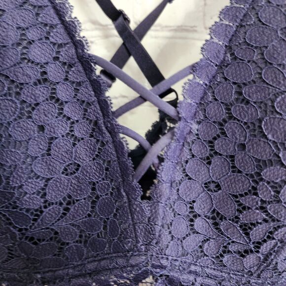 Daytrip Bralette Small Blue Lace Wireless Adjustable Pullover Criss-cross Back - Picture 6 of 12